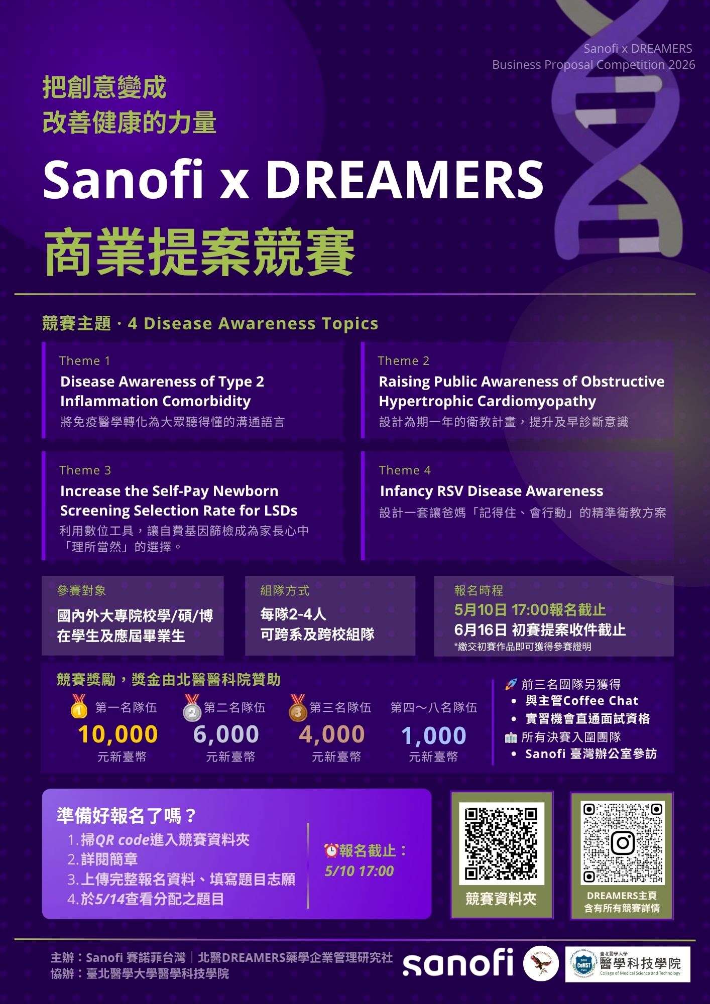 【活動轉知】臺北醫學大學「2026 Sanofi × DREAMERS 商業提案競賽」